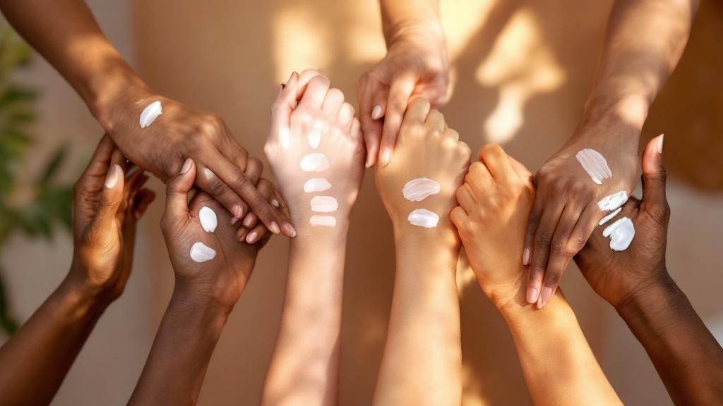 Smiling community members sharing skincare tips